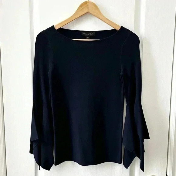 Banana  Republic Sweater Handkerchief Sleeve Crewneck Knit Top Navy Blue Size XS - Picture 4 of 16